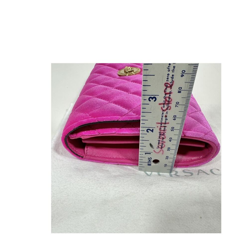 Versace La Medusa Velvet Quilted Leather Wallet On Chain Clutch Fuchsia NWT - Picture 12 of 12